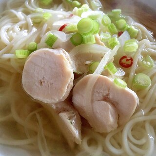 余った鶏ハムと冷麦で☆ベトナムフォー風にゅうめん